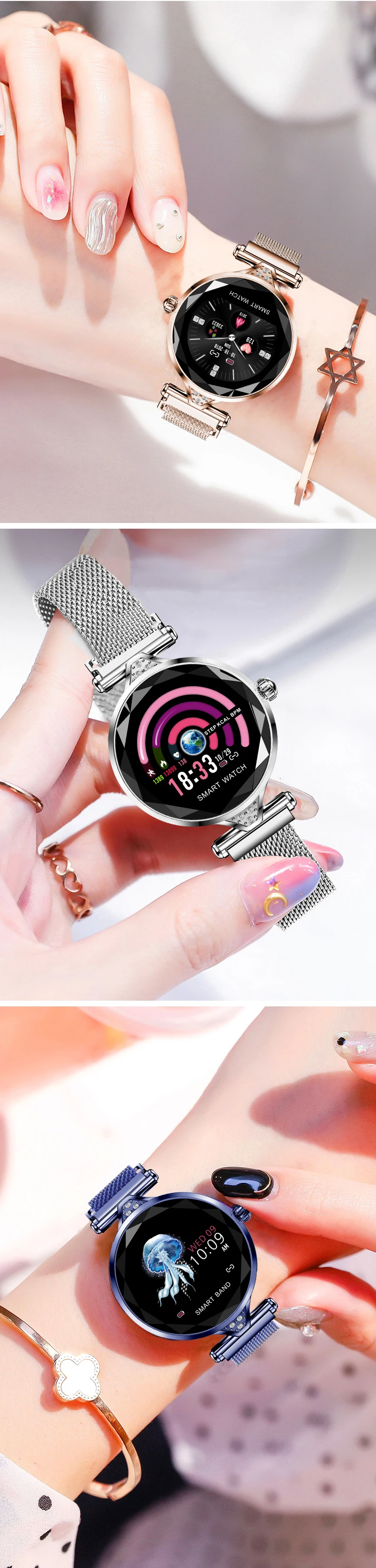 Умные часы H1 для женщин, умный Браслет, шагомер, пульсометр, кровяное давление, часы, фитнес-браслет, умные часы для Apple, xiaomi