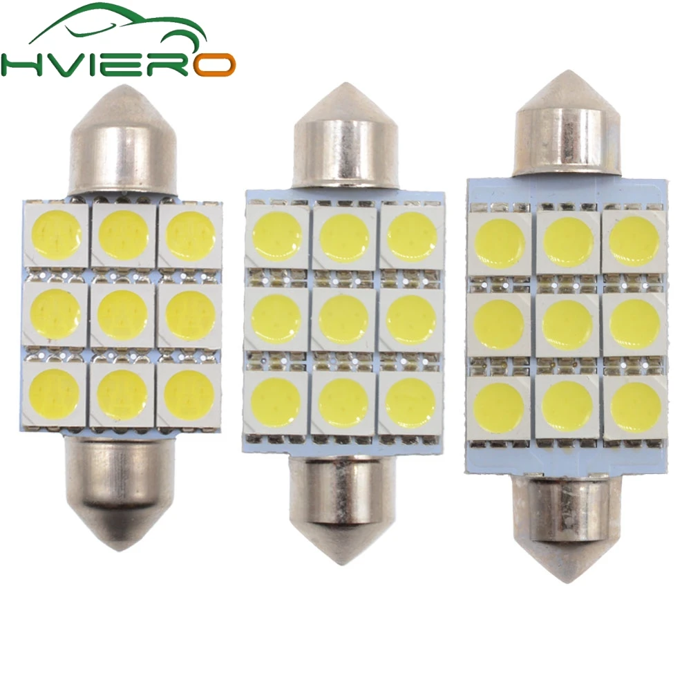 

2Pcs White 5050 9SMD 9 smd 36mm 39mm 41mm DC 12V Car LED for Dome Light Festoon clearance lights door light reading lighting