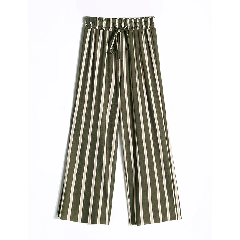 2019 New Women Casual Trousers Elastic Waist Ladies Summer Stripe Wide Leg Pants Plus Size Loose High Waist Pants 2019 New Women Casual Trousers Elastic Waist Ladies Summer Stripe Wide Leg Pants Plus Size Loose High Waist Pants