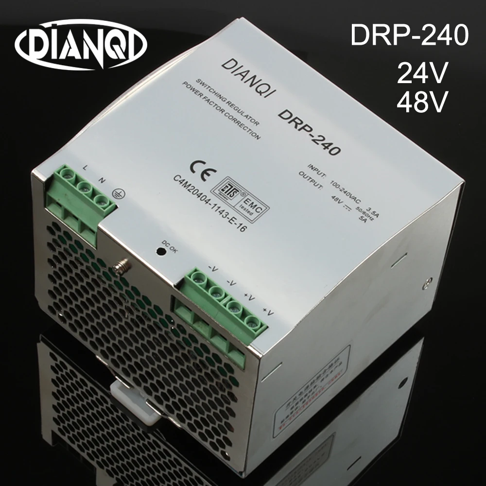 DIANQI din-рейку одиночный выход импульсный источник питания DRP-240w 48 в 24 В ac dc преобразователь DR-240-24 DRP-240-48 высокое качество