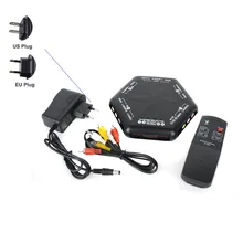 Um Conjunto de 5 Vias Porta 4 EM 1 Out RCA S Video-Audio Do Jogo Caixa de Interruptor AV Selector Splitter com Controle Remoto EUA ou UE Plug AC