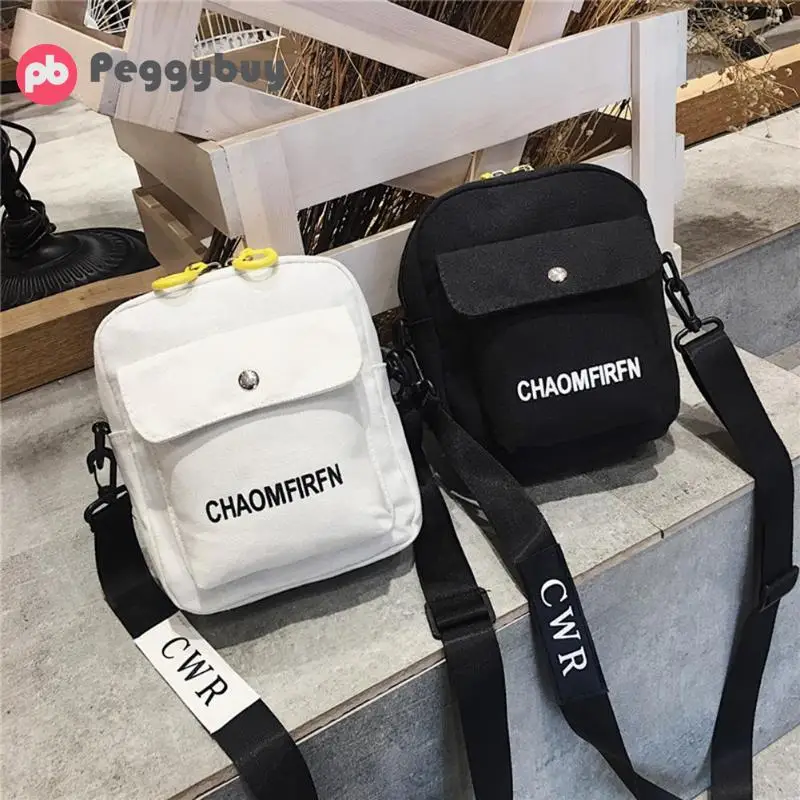 Square Vertical Phone Bag Women's Messenger Bag Letter Print Sports Shoulder Messenger Handbags Unisex Canvas Crossbody Bag