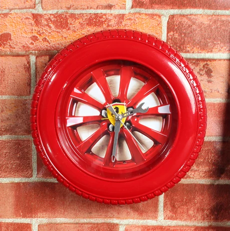 

033132 wall clock modern design digital vintage decorative gift themselves tire car is red