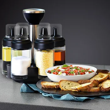 

7Pcs Condiment Set Pepper And Salt Cruet Plastic Kitchen Spice Rack Set With Spice Jar Seasoning Box,Kitchen Utensils Seasonin