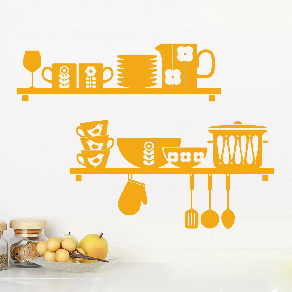 Scandinavian Style Kitchen Shelves Wall Sticker Nordic Style Kitchen Decor Wall Decal Wall Graphics Home Decoration RemovablD875