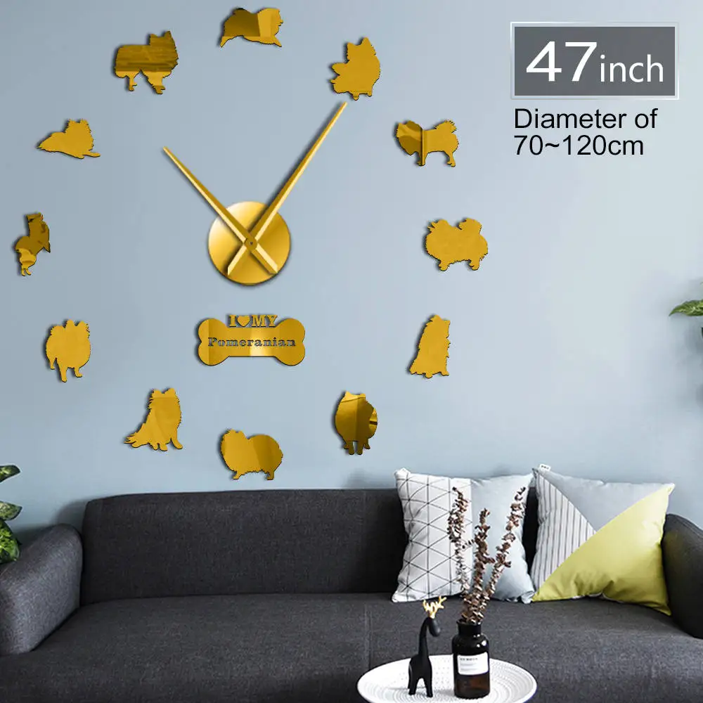 Очаровательные настенные часы Pomeranian Spitz в форме собаки 3D сделай сам дизайнерские