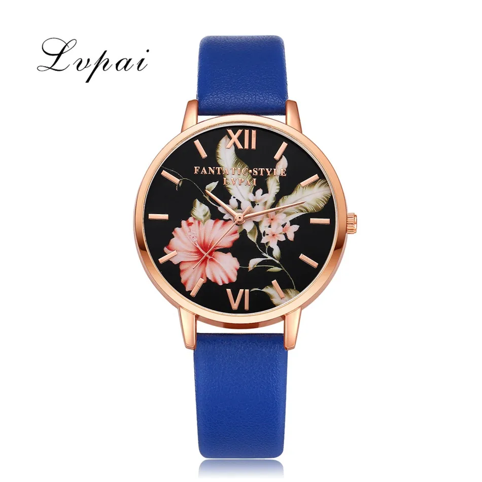 Lvpai Brand Women Bracelet Watch Fashion Rose Gold Flowers Leather Simple Women Dress Watches Luxury Business Clock Watch