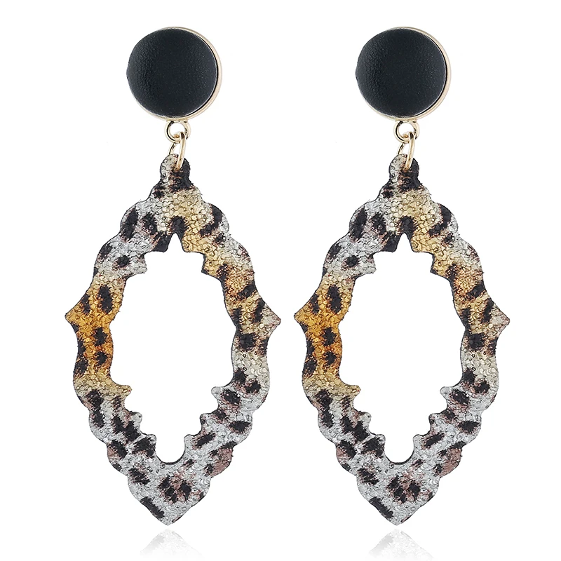 

New Imitation Leather Printing Leopard Round Geometric Dangle Earrings For Women Statement Trend Jewelry Gifts Oorbellen AE805
