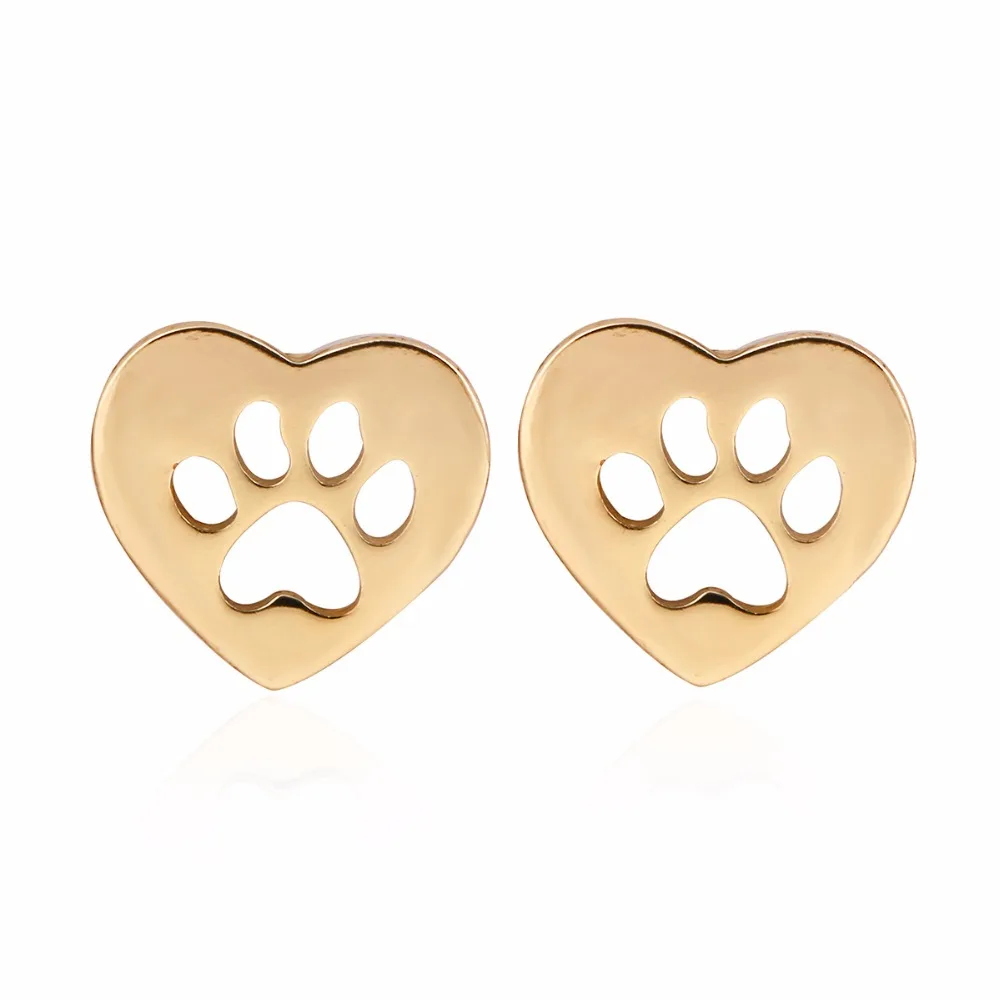 Daisies 10pairs Gold Silver Heart Shaped Animal Dog Paw Print Earrings