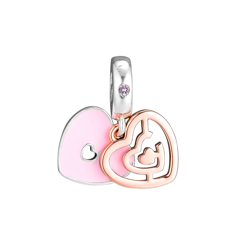 

CKK 925 Sterling Silver Love Charm Rose, Pink Crystal & Enamel Original Beads Fits Bracelets For Jewelry DIY Making