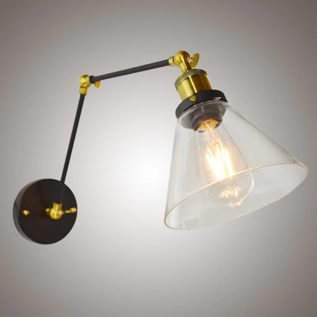 retro two swing arm wall lamp sconces glass shade baking finish rh