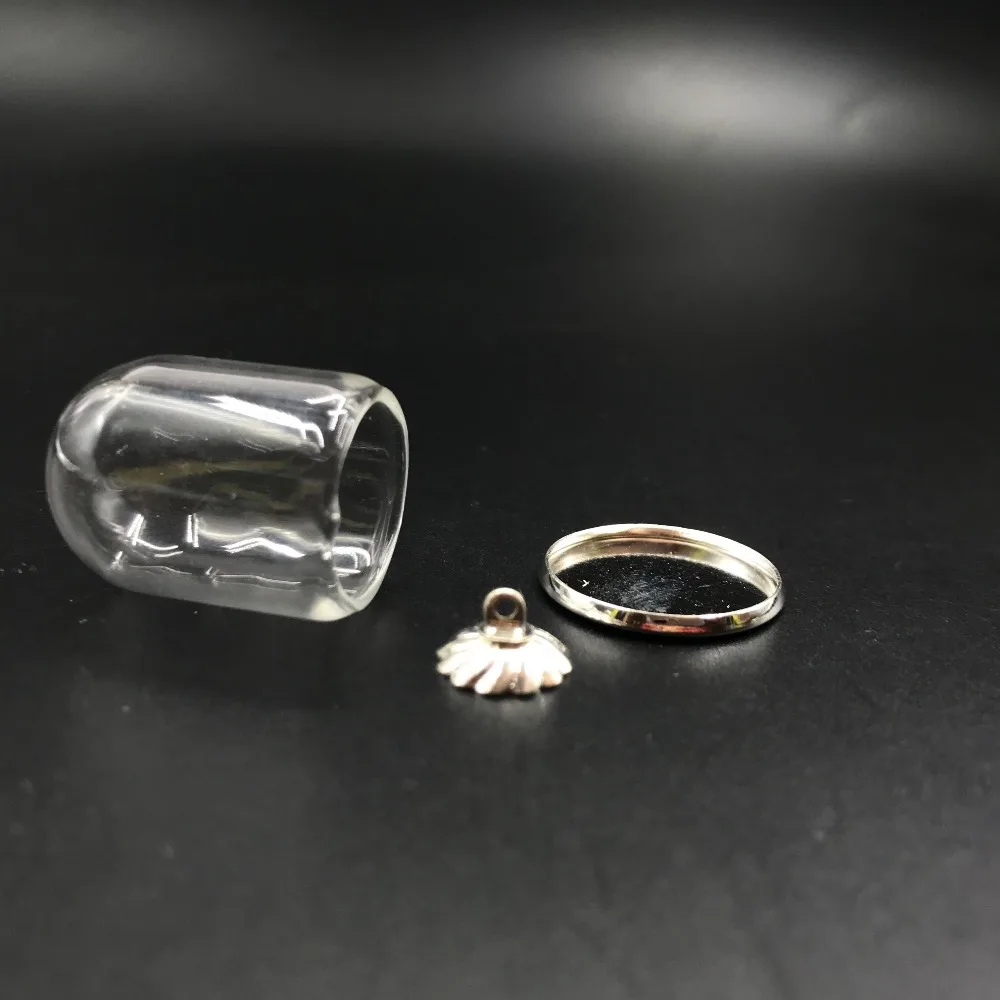 25x18 мм полый мини колокольчик сосуд стакан трубка с установкой Серебряная основа бусины в форме чашек набор стеклянный флакон кулон ожерелье стеклянный флакон