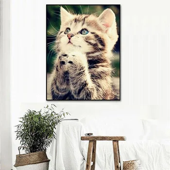

Meian DIY 5D Naughty Kitten Diamond Painting Cross Stitch Cats Kit Diamond Embroidery Animal Diamond Mosaic Home Decor Craft