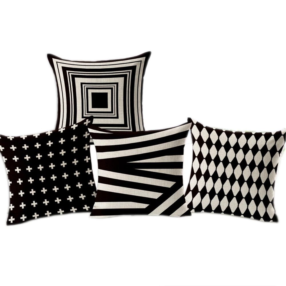 

Black White Geometric Throw Pillow Covers Almofadas 45X45CM Linen Cushion Cover Home Decor