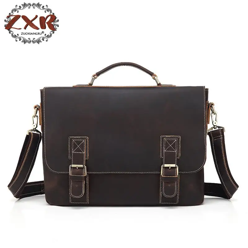 

Brand Leather Bag And Handbag Retro Trend Crazy Horse Leather Business Men Shoulder Messenger Bag Tide