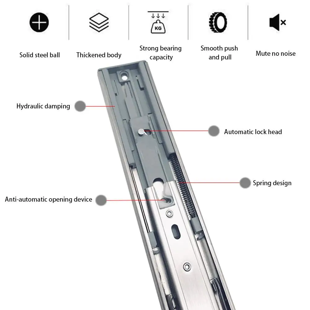 2 шт стальной шариковый подшипник для открытия выдвижных ящиков, 3 складки, боковое Крепление, утолщенная Бесшумная клавиатура, шкаф, выдвижные ящики