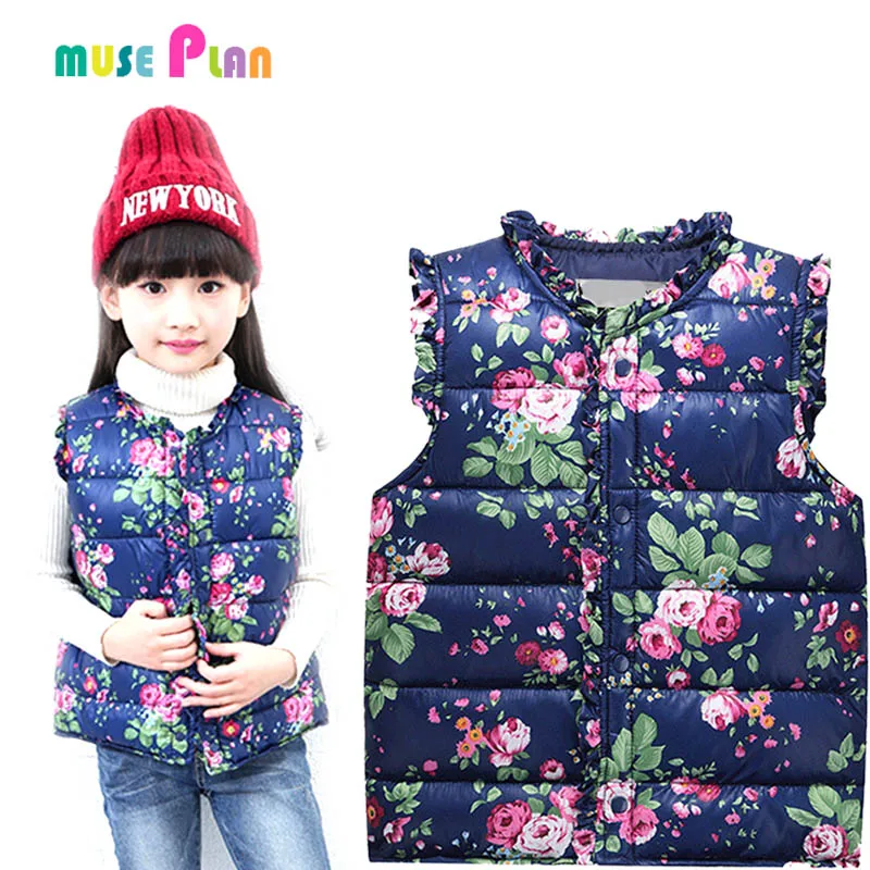 

HOT!Girls Vests Children's Down Cotton Warm Vest Baby Girls Sweet Floral Waistcoat High Quality Kids Vest Outerwear 1-7 Years