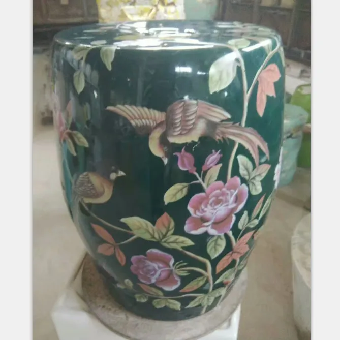 Chinese rural study classical bedroom home dress and sit stool hand-painted ceramic drum stool flowers