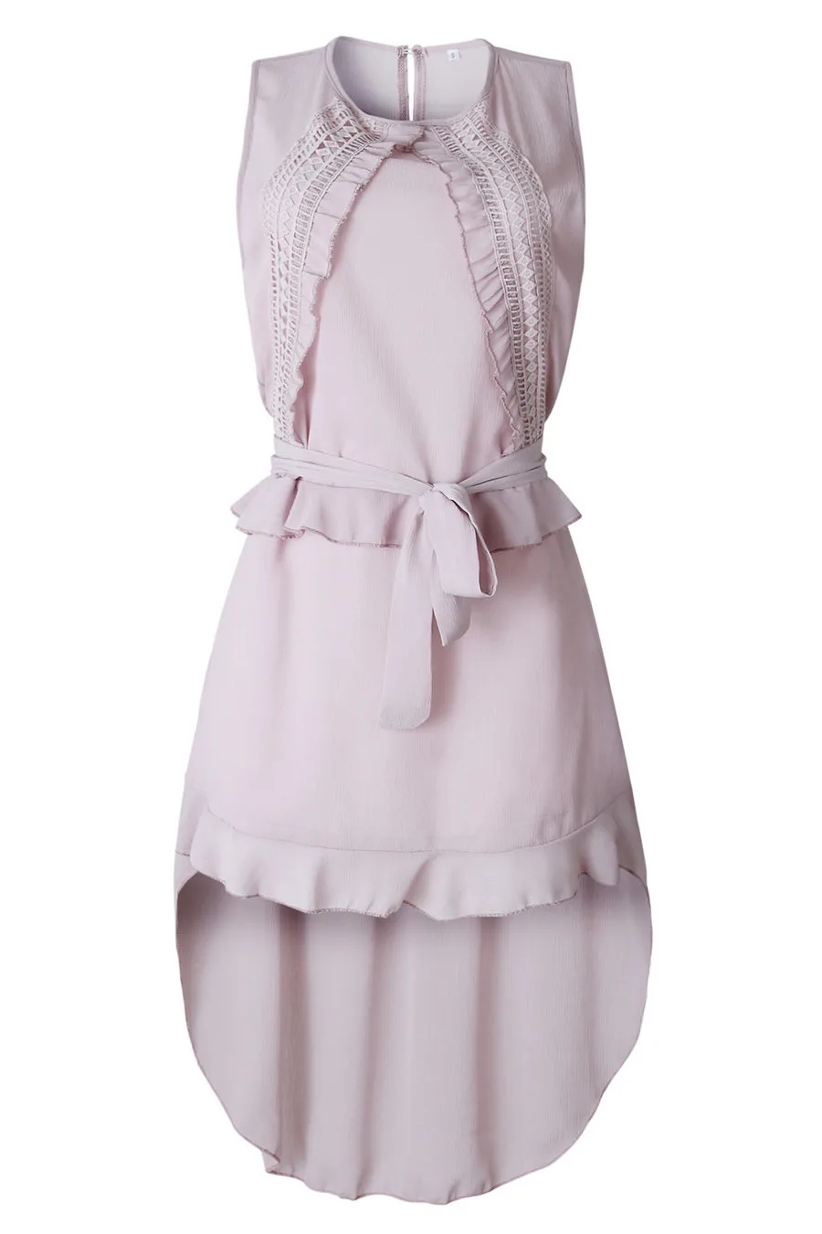 Gladiolus Ruffle Women Summer Dress Sleeveless Lace Decoration Belt Tunic Irregular White Black Dress Women 2019 Ladies Dresses  (17)