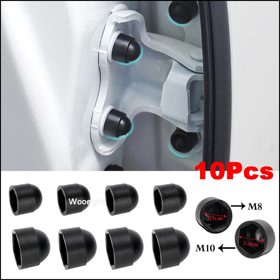 Wooeight 10Pcs M8 M10 Plastic Black Bolt Nut Dome Protection Caps Covers Exposed Hexagon Door Protective Cap For Most Cars (1)