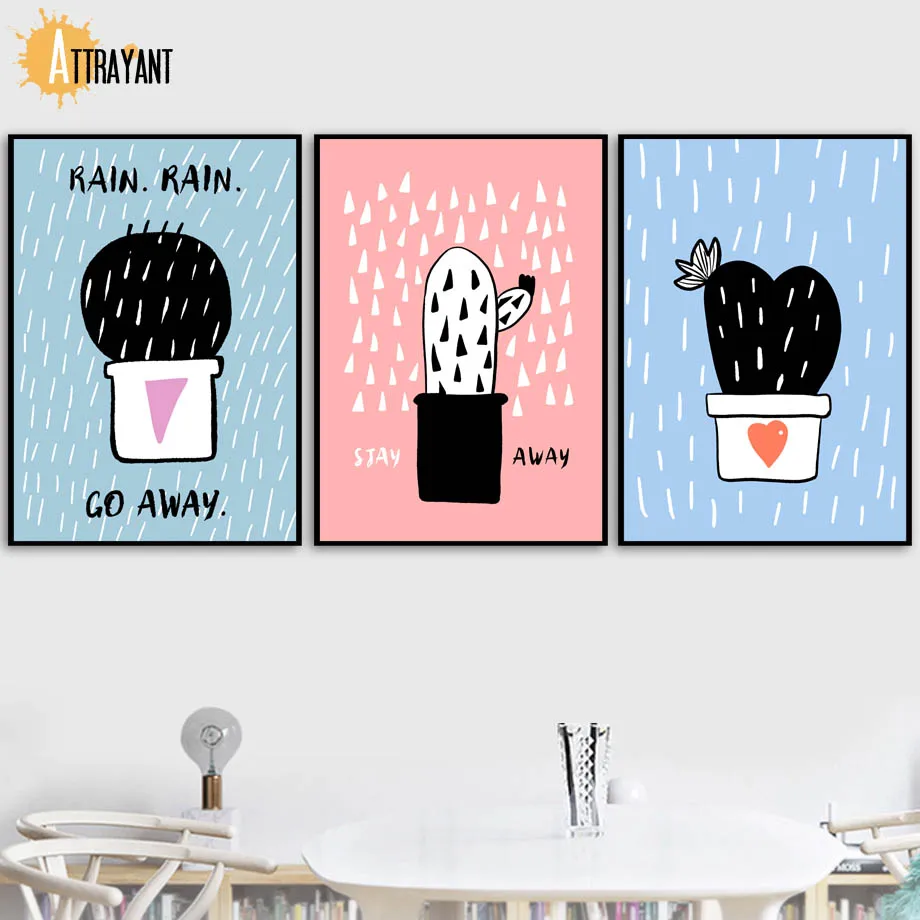 

Cactus Rain Quotes Wall Art Canvas Painting Nordic Posters And Prints Scandinavian Wall Pictures For Living Room Bedroom Decor