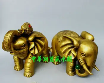 

12 Chinese Art Fengshui Two Elephants Bronze Statue