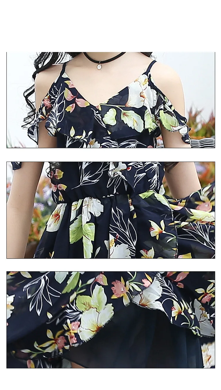 Летние платья без рукавов в богемном стиле с цветочным рисунком для девочек-подростков; шифоновое пляжное платье; одежда для детей 6 От 8 до 14 лет