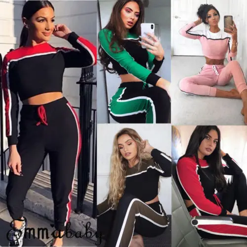 Модная женская спортивная одежда из 2 предметов толстовки для бега укороченный