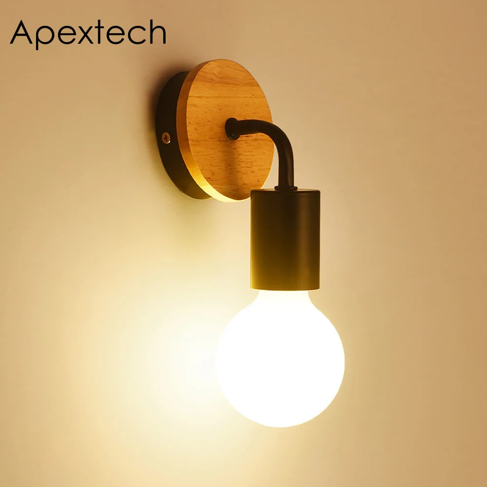 Apextech Wood Wall Lamp E27 Base Socket Classic Vintage Wall Mounted