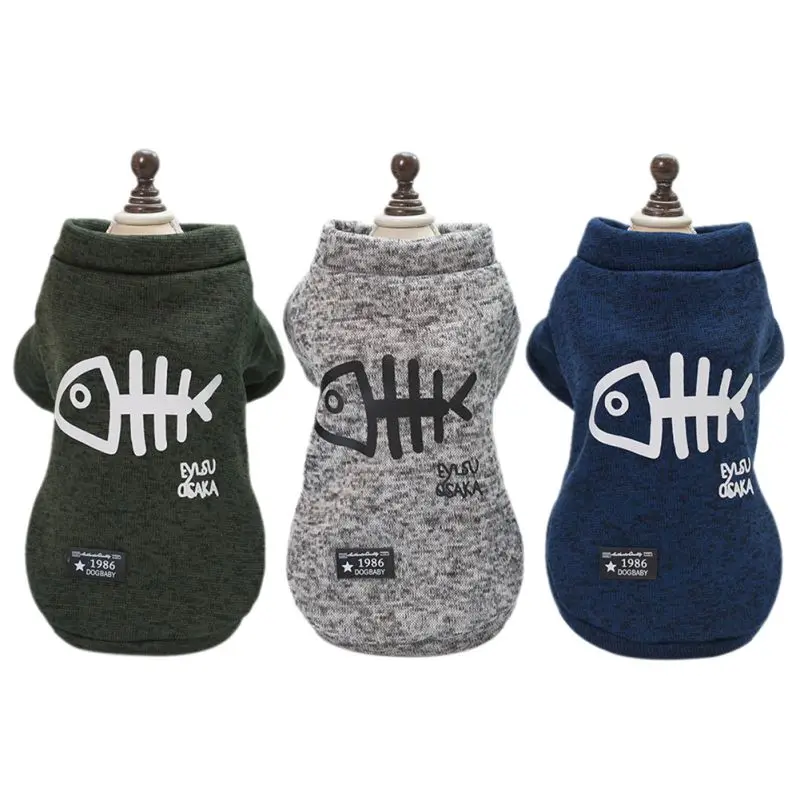 

Pet Autumn and Winter Clothing Pet Supplies Dogs Warm Hoodies Puppy Cute Fish Bone Pattern Cute Cloth for Small Medium Dogs