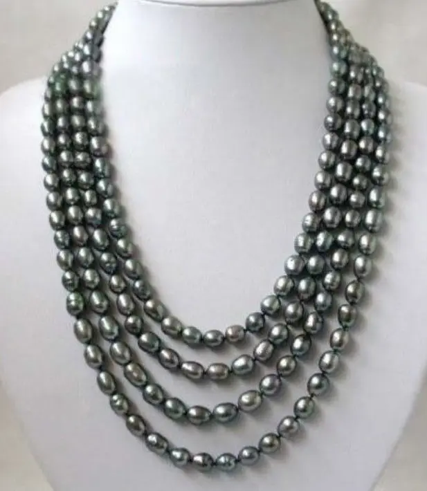 FREE SHIPPINGCharming! 8-9 Black Akoya Rice Pearl Necklace 80'' AAA | Украшения и аксессуары