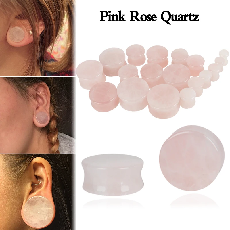 2pcs Shellhard Punk Women Ear Plugs Vinatge Pink Precious Stone Double Flare Flesh Tunnels Gauges Expander Body Piercing Jewelry