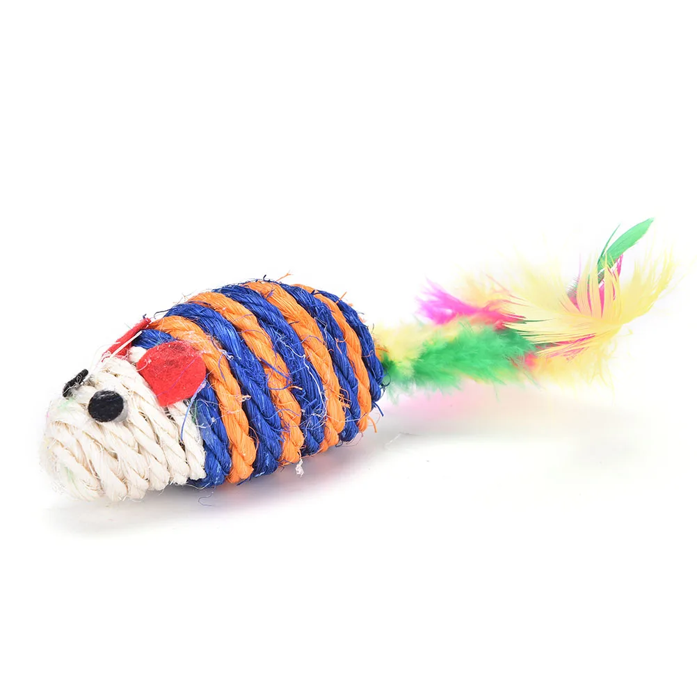 Pet Cat Kitten Feather Mice Sisal Rope Mouse Rattle Scratcher Toy Pets
