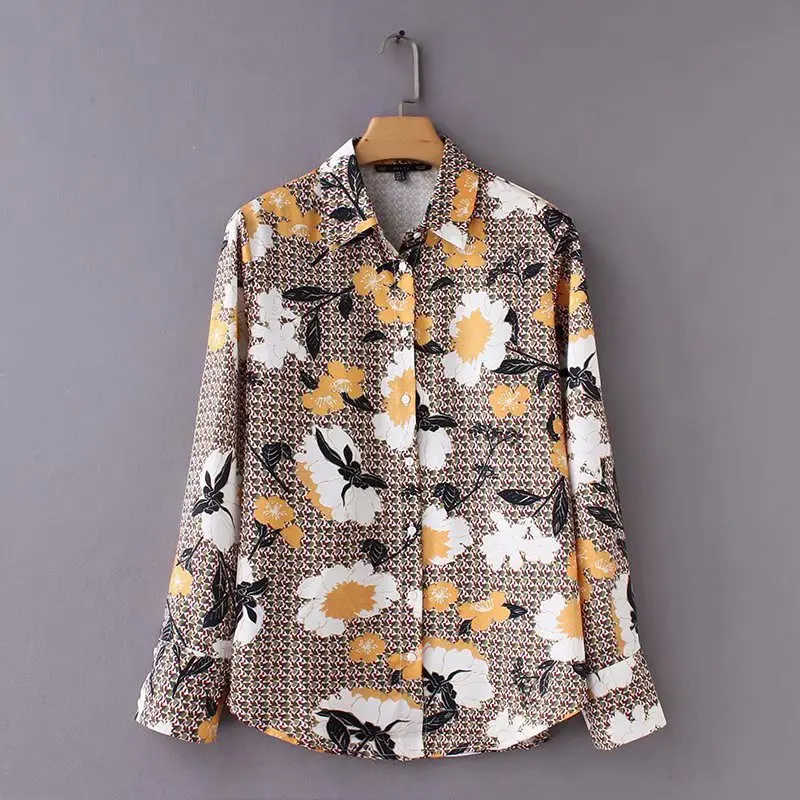 

women vintage floral vestidos print smock Shirt blouses women chic casual slim business femininas blusas long sleeve tops LS2561