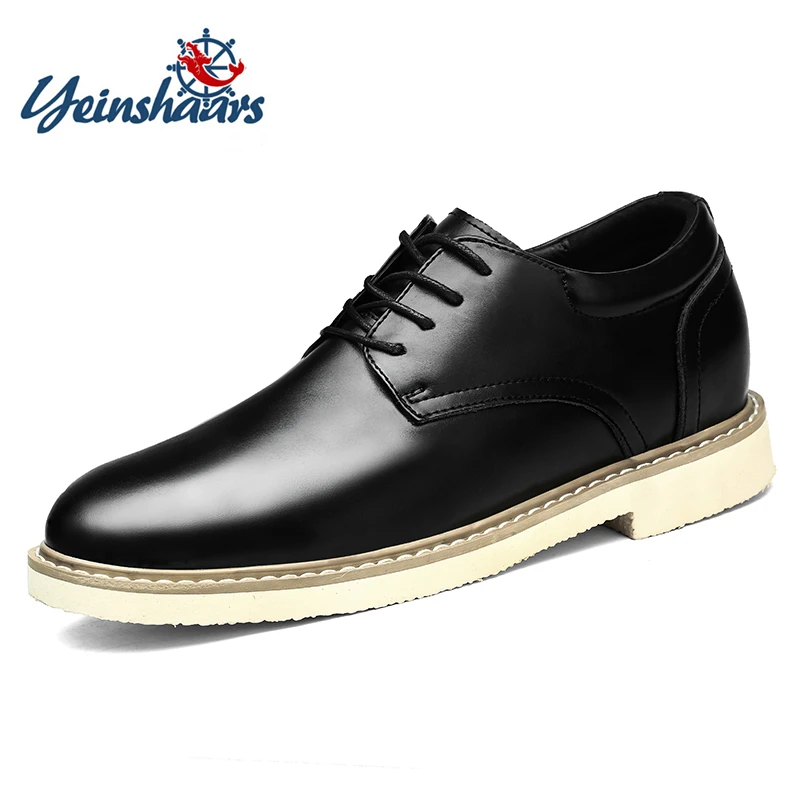 YEINSHAARS Men Elevator Shoes New Arrival Lace Up Hidden Heel Casual Genuine Leather Loafers Comfortable Height Increase | Обувь
