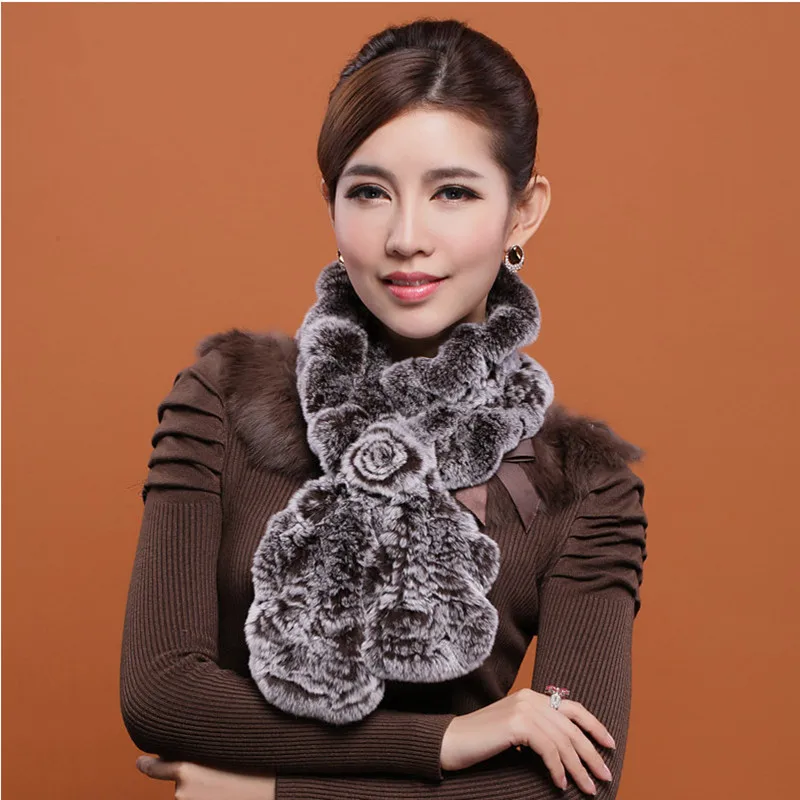 (TopFurMall) женские модные шарфы из натурального меха кролика рекс с цветочным
