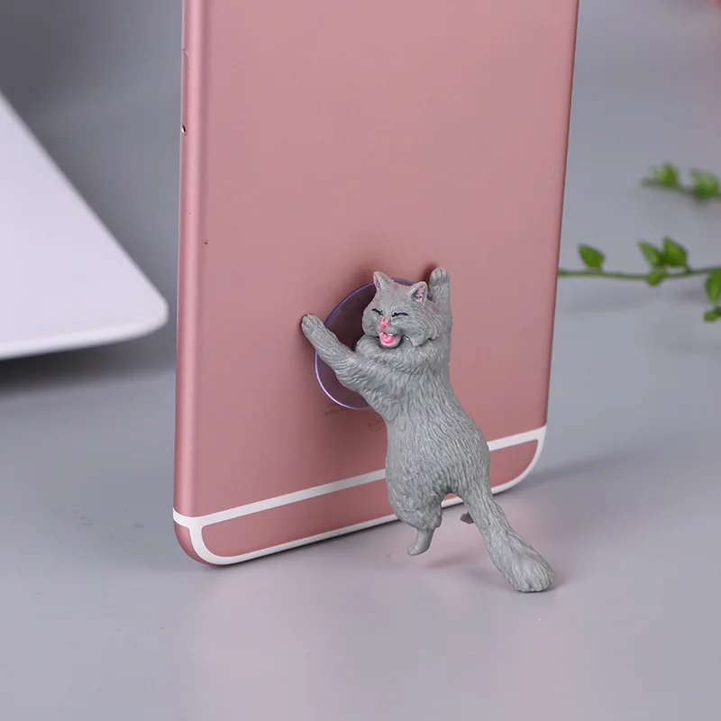 Креативный держатель для мобильного телефона из смолы с кошечкой/поросенком, подставка для телефона с присоской, тонкий подарочный набор для котенка - Цвет: Gray cat