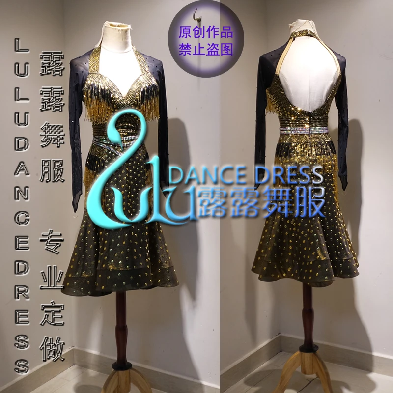

Golden bead Latin dress Sexy Latin dress latin dress costume Lemon Huang Shuijing latin dance dress