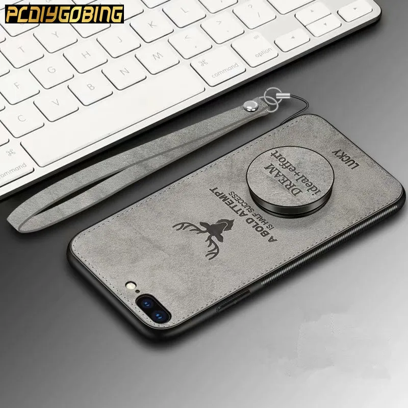 

PDGB 3D Cartoon Elk Pattern Cover Rugged TPU Protective Case for iPhone 6 6s Plus 7 8 Plus Original Lanyard+Extensible Holder