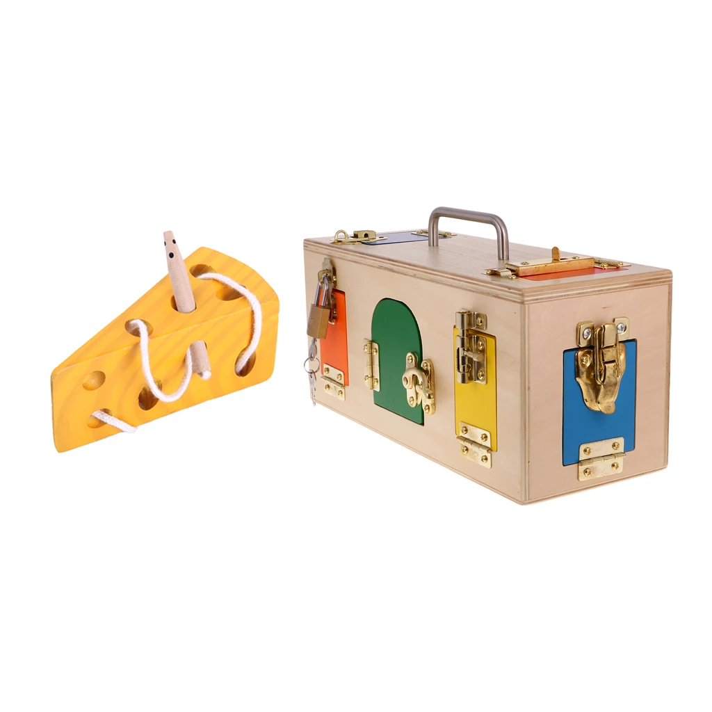 Montessori Materials Wooden Educational Toy for Kids Boys Girls - Lock Box & Cheese Maze