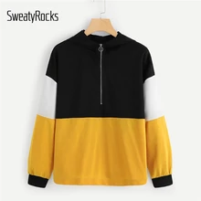 Свитер SweatyRocks для досуга с разрезом и пришитой половинной планкой, толстовка со стоячим воротником, женская одежда, осень, повседневные толстовки с длинным рукавом