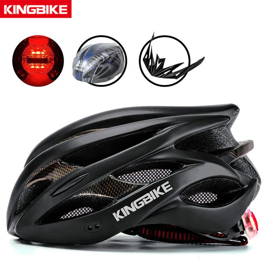 baratas KINGBIKE Capacete de Ciclismo Estrada de Montanha Bicicleta Capacete Homens Mulheres MTB Bicicleta Capacete Com Viseira do Farolim Traseiro Inseto Net Casco Ciclismo