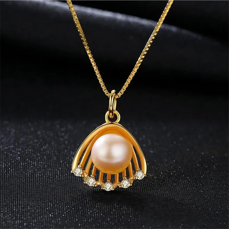 

Fyla Mode Fine Jewelry 7-7.5mm Natural White Pink Purple Freshwater Cultured Pearl 18K Gold Color Pendant 925 Silver Necklace