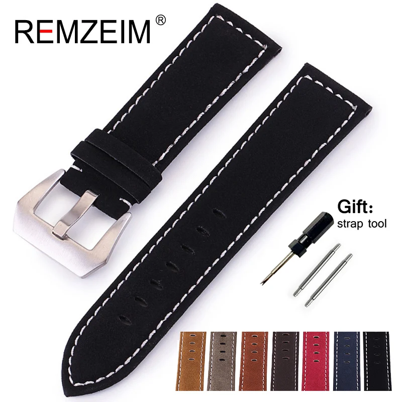 

Leather Watchband Men Women Watch Band 18MM 20MM 22MM 24MM Wrist Watch Strap Black Red Blue Watchbands Bracelet Metal Buckle