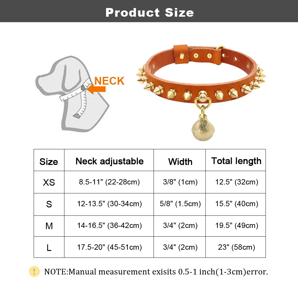 Кожаный ошейник для собак Шипованный ошейник питбуль ошейник сверхмощный Регулируемый для маленьких средних и больших собак с колокольчиком воротник Перро