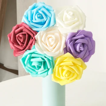 5Pcslot 8CM Artificial PE Foam Rose Flowers Wedding Home Decoration DIY Craft Wreath Bridal Bouquet Scrapbooking Fake Flowes