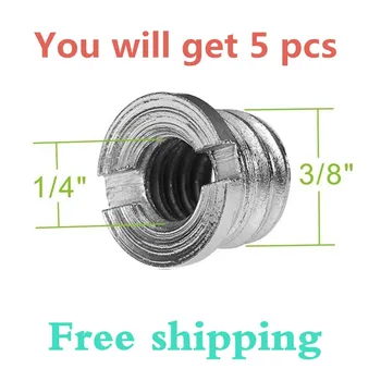 

5 pcs New Silver 1/4 To Metal 3/8 Convert Screw Adapter For Tripod Monopod Ballhead For SLR Camera Accessories High Quality
