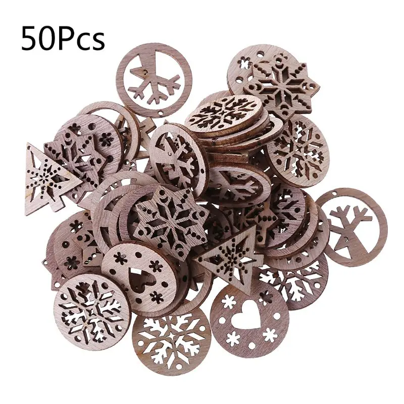 

50Pcs/Bag Laser Cut Wood Embellishment Wooden Snowflake Shape Craft Wedding Decor