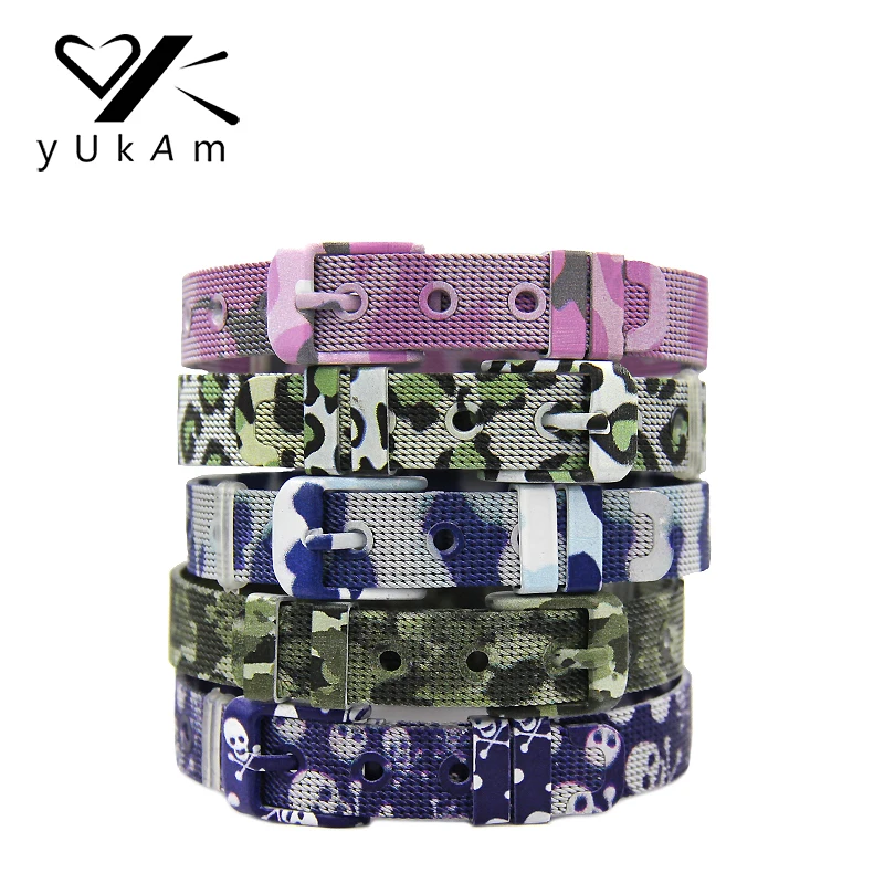 

YUKAM Jewelry Women Leopard Army Camouflage Mesh Keeper Charms Bracelets Bangle Colorful Woodland Camo Printed Skeleton Bracelet