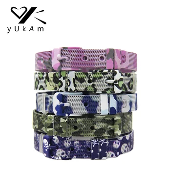 

YUKAM Jewelry Women Leopard Army Camouflage Mesh Keeper Charms Bracelets Bangle Colorful Woodland Camo Printed Skeleton Bracelet